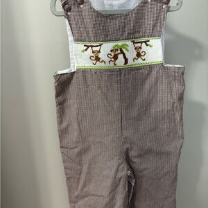 Smocked Overalls with Monkey Design